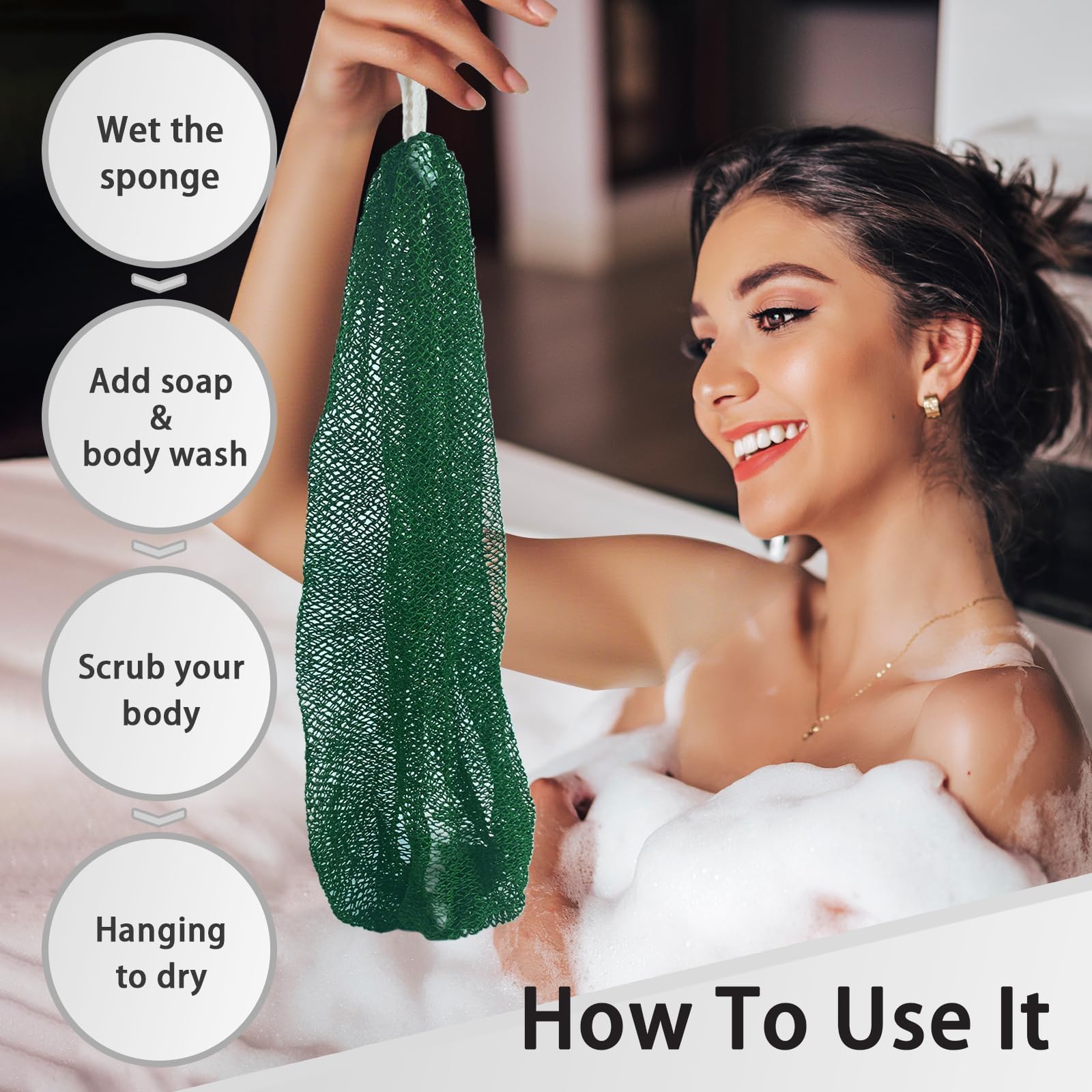 African Net Sponge Authentic with Knots - African Exfoliating Net Sponge with Handles for Body Scrubber Exfoliator - Real Africa Back Wash Bath Sponges for Shower Machine Washed & Bathing Accessories