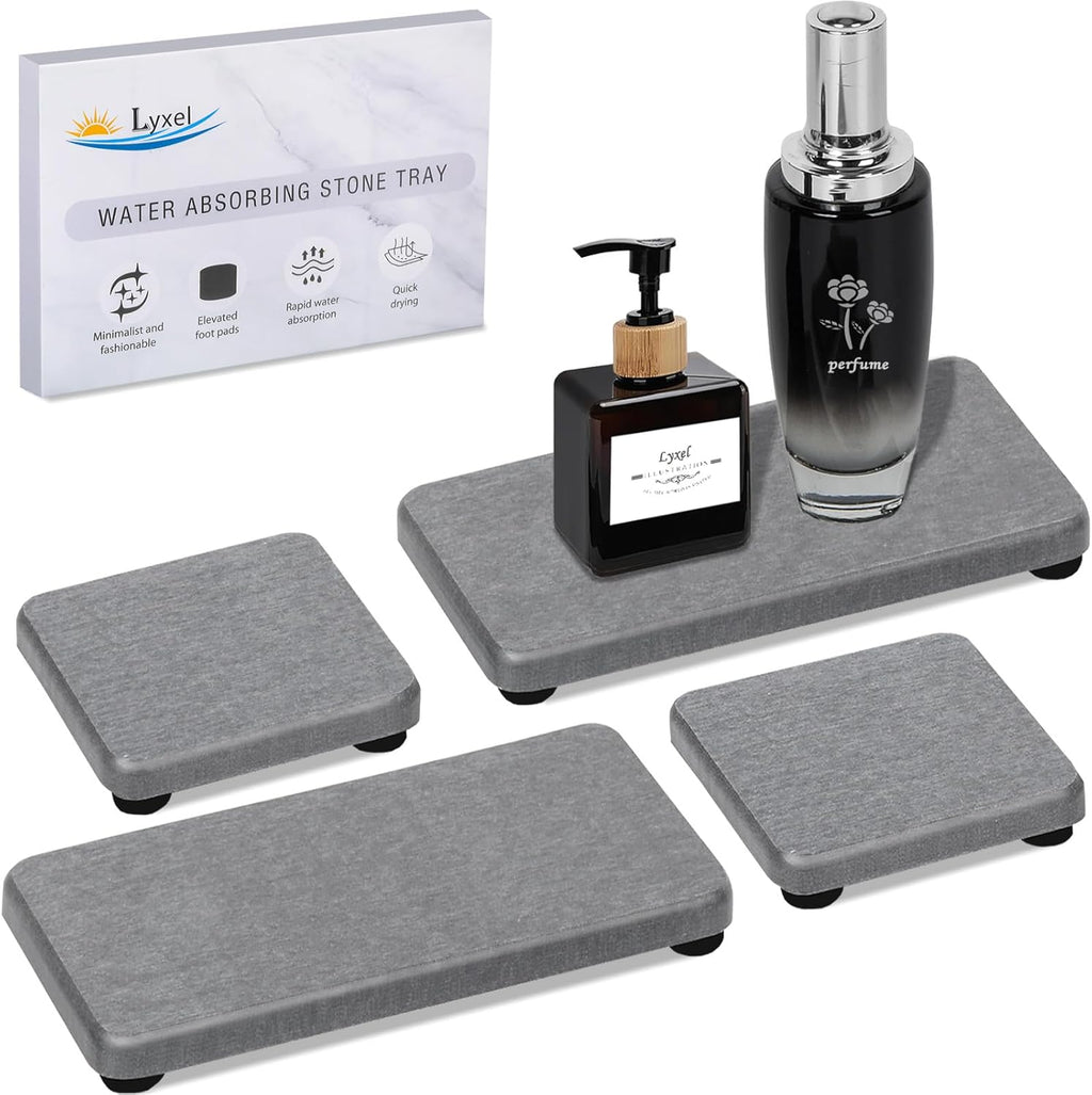 Skiennix Water Absorbing Stone Tray - Fast Drying Diatomite Coaster for Kitchen & Bathroom Sinks | 4PCS Set