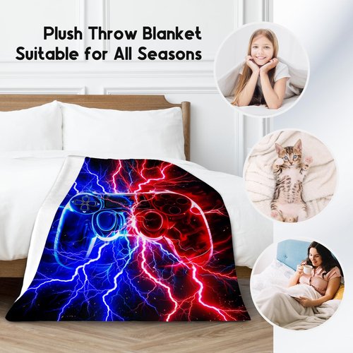 Gaming Blanket for Boys, Gamer Gifts for Kids, Teens Boys Throw Blanket with Lightning Print, Warm Fleece Throw for Game Lovers, 40"x50"