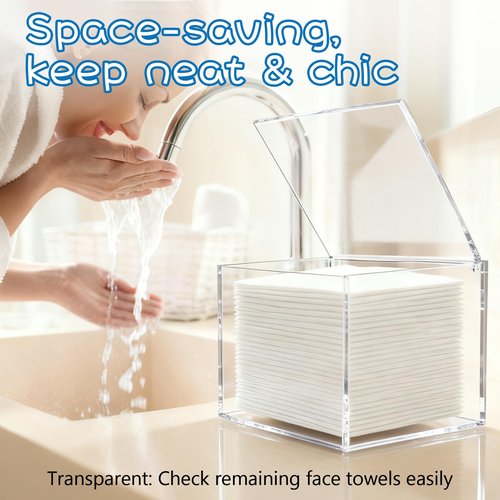 Clear Acrylic Disposable Face Towel Holder-Compatible with Clean Skin Club Facial Towel XL, Acrylic Face Towelette Storage Box Container, Cosmetic Organizer for Bathroom Countertop Storage