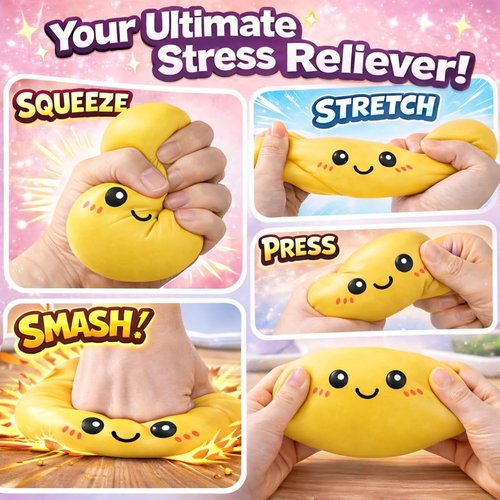 Dumpling Squishy | Mystery Box Squeeze Toy for Stress Relief | Yellow Fidget Sensory Ball for Teens & Adults