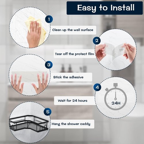 AKTECKE Shower Caddy | No-Drill Adhesive Wall Hooks for Corner Organizer | Waterproof Design
