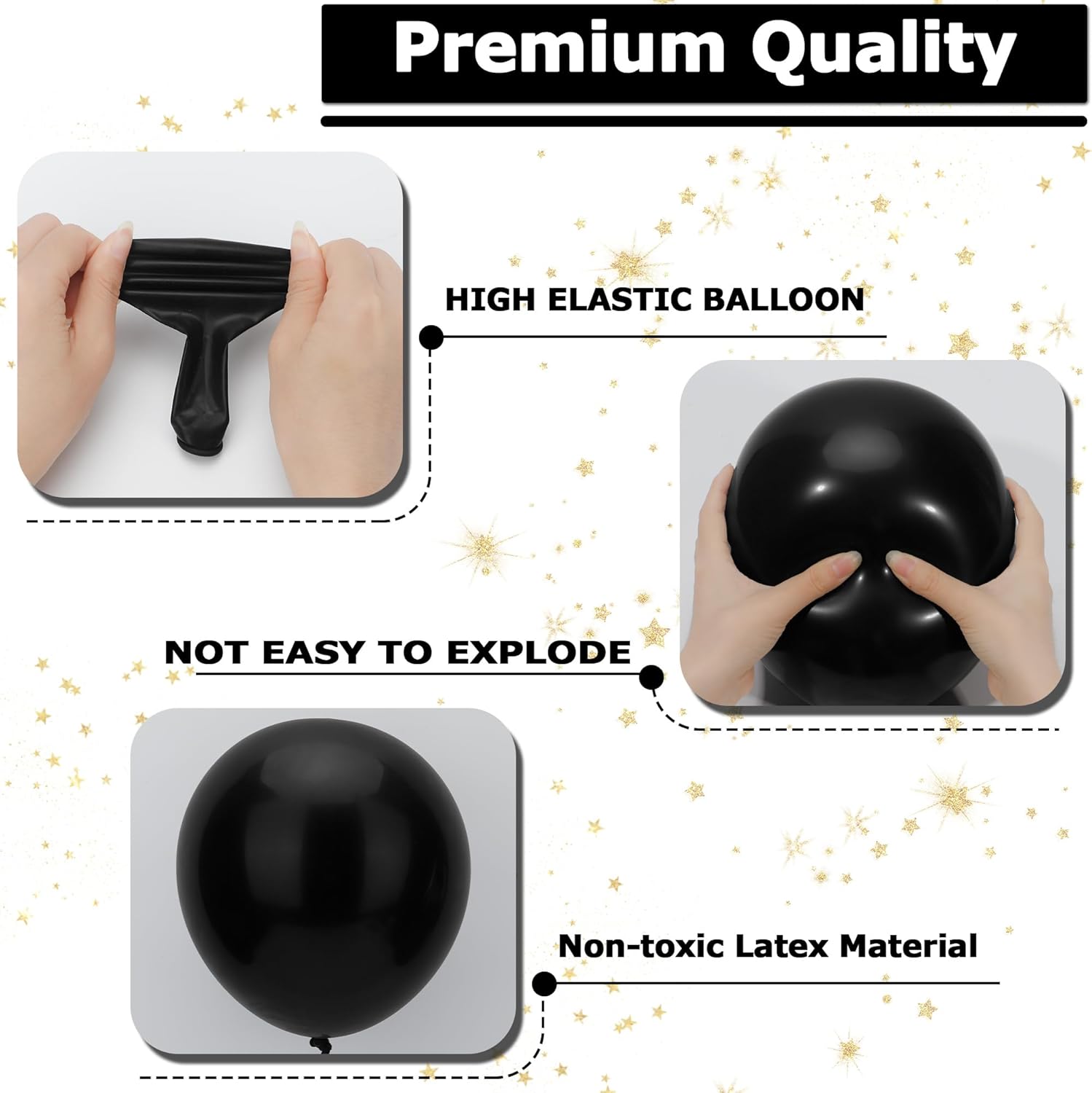 Ouddy Life Black Balloon Garland Kit - 164Pcs Matte Latex Balloons in Various Sizes for Parties & Events