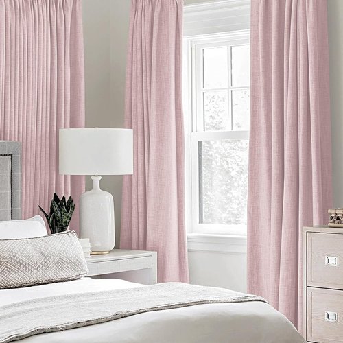 MIULEE 90-Inch Linen Texture Curtains - 100% Blackout Thermal Insulated Pink Drapes | Room Darkening 52x90 Inch (2 Panels)