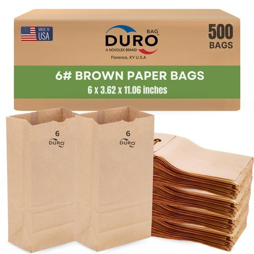 Duro 6# Brown Paper Lunch Bags 500 Count - Bulk Disposable Paper Sacks, Dubl Life SOS Brown Bag for Candy, Snacks & Treats - 6.00 x3.62 x 11.06 Inches