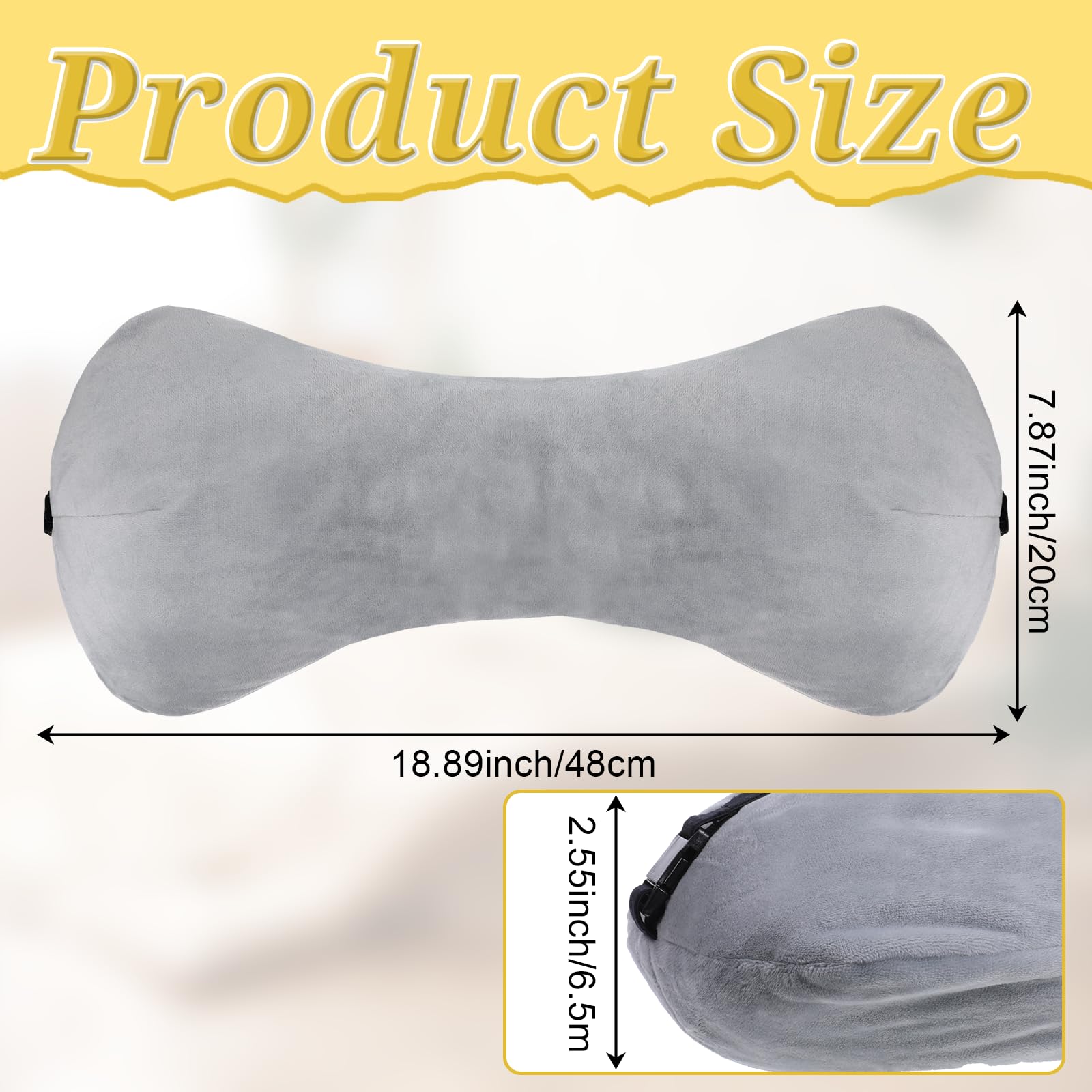 YBEATY 1Pc Neck Headrest Pillow for Recliner Armchairs, Bone Shaped Chair Head Cushion Plush Curve Cervical Roll Pillow with Adjustable Strap for Sleeping Neck Support Pain Relief Car Airplane Travel