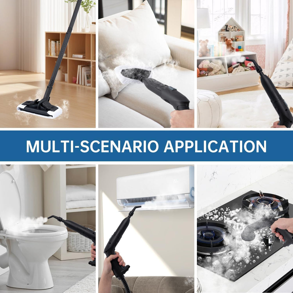 Skiennix Steam Cleaner - Powerful Heavy-Duty Canister Steamer with 34 Accessories | 16.4 Ft Cord for Home & Auto Cleaning - Grey