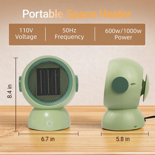 Space Heater, Portable Small Room Space Electric Heaters for Indoor Use, Two-Speed, 1200w Mini Personal Heaters for Home Office Bedroom under Desk Table Quiet Handy 300 sq ft Air Heater(Green)