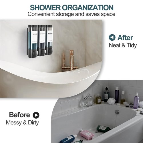 3 Pack Shampoo and Conditioner Dispenser, Shower Soap Dispenser 3 Chamber No Drill Wall-Mounted, Body Wash and Shower Dispenser Set for Shower Wall, Elegant Large Capacity for Bathroom Hotel, Black
