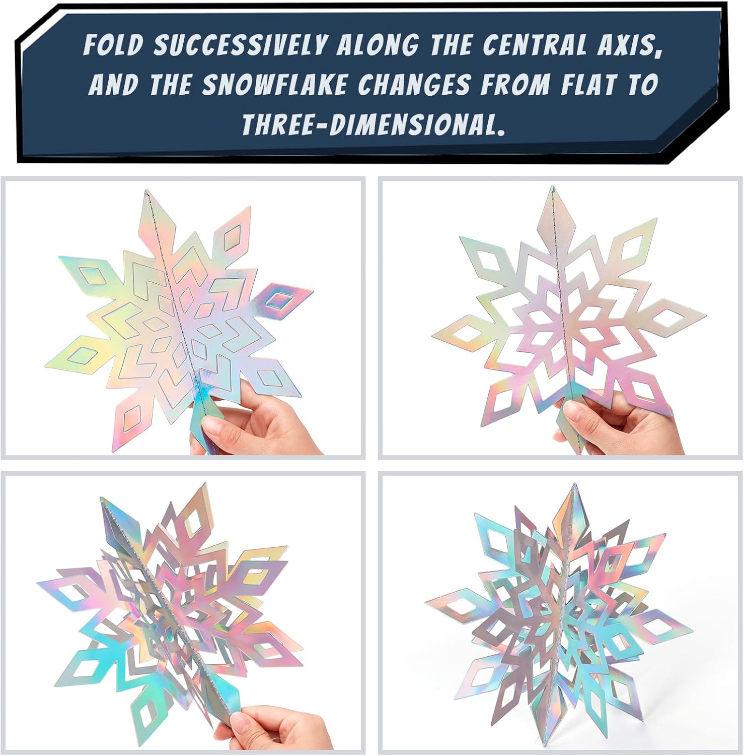 Skiennix 15PCS Christmas Hanging Snowflakes - 3D Iridescent Paper Ornaments for Winter Wonderland Decor
