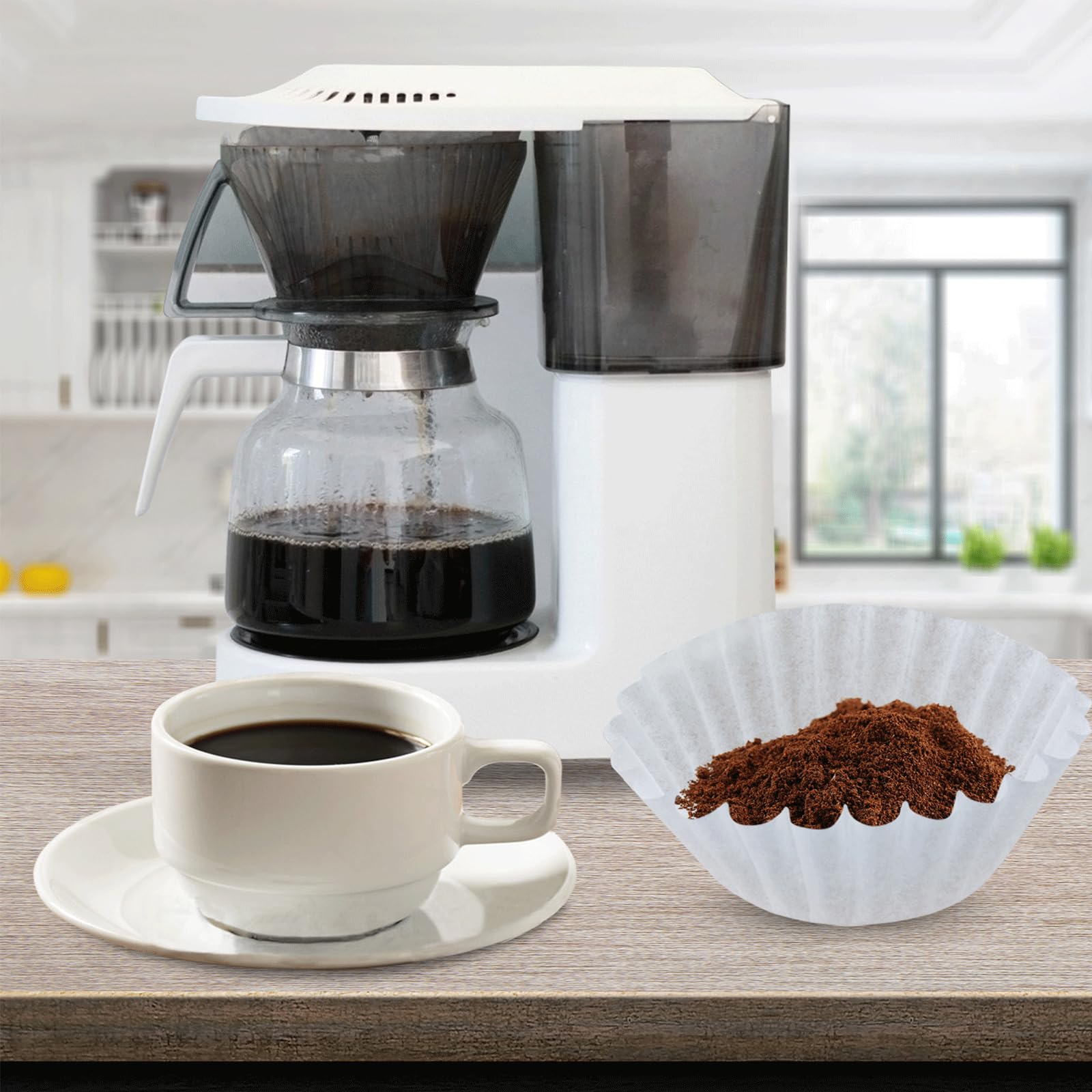 ZIXIANGKEJI 300pcs 12-Cup Commercial Coffee Filters (4 ¼ Inch base, 2 ¾ Inch Walls, 9 ¾ Inch Laying Flat) Large Coffee Filters Premium Paper with 12-Cup Home & Commercial Machines(X6-300)