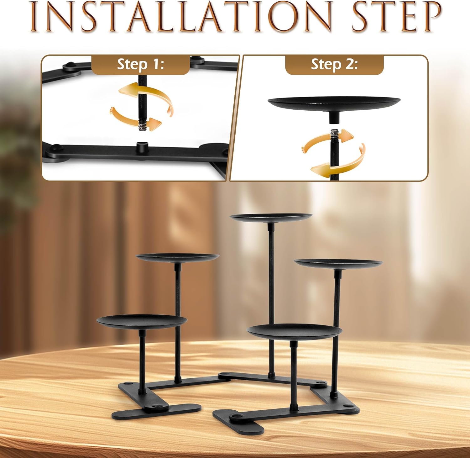 Skiennix Adjustable Candelabra Candle Holder - 5-Candle Iron Design for Pillar Candles | Elegant Black Finish