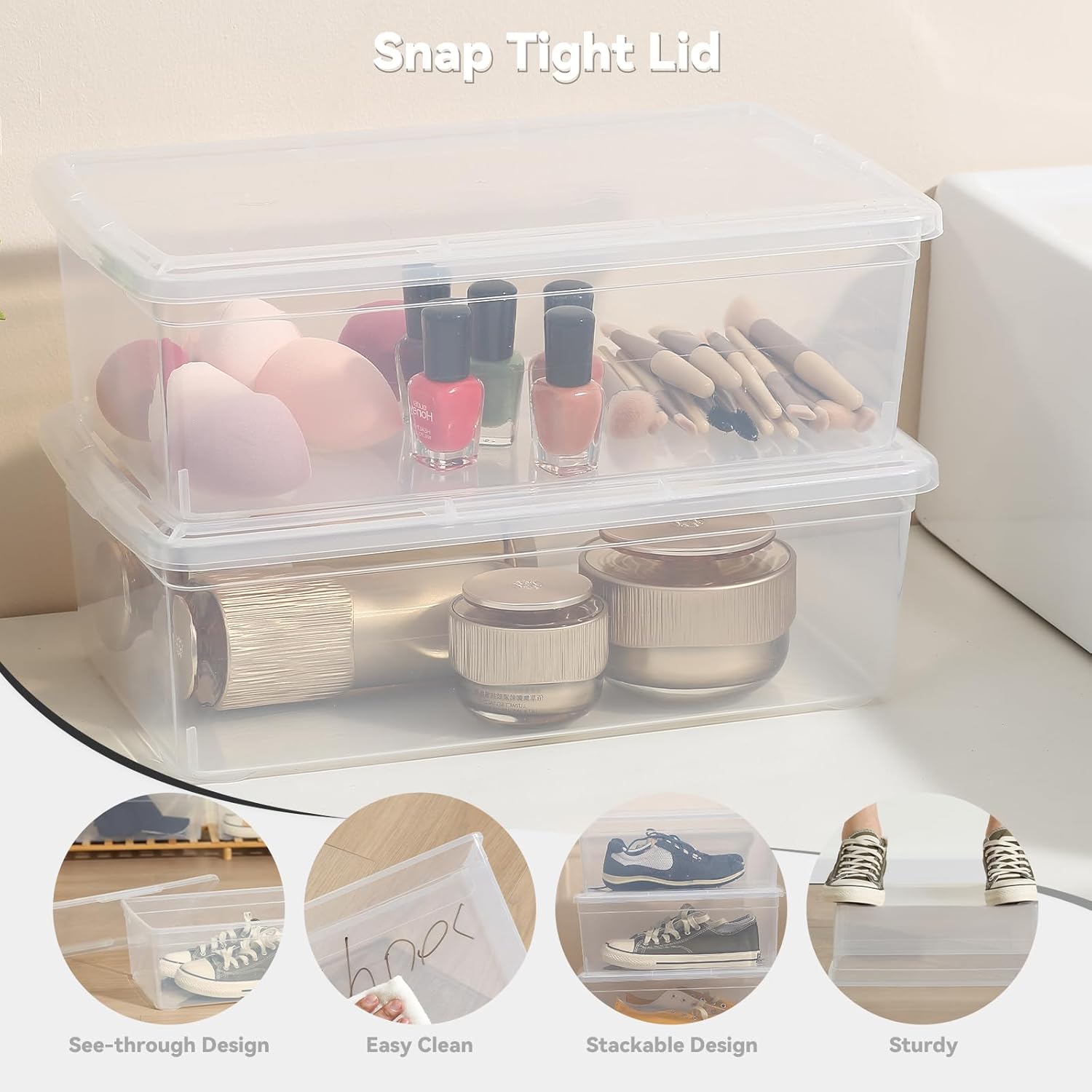 Novelinks 6 Quart Clear Plastic Storage Bins - Stackable Organizing Containers with Transparent Lids | 12 Pack