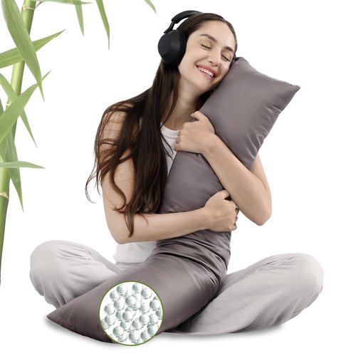 ZonLi Cooling Weighted Body Pillow with Bamboo Cover(41" x 10") 6.5lbs, Quilted Glass Beads Body Pillows for Adults Weighted Pillow for Deep Sleepers, Full Body Pillow for Side Sleepers