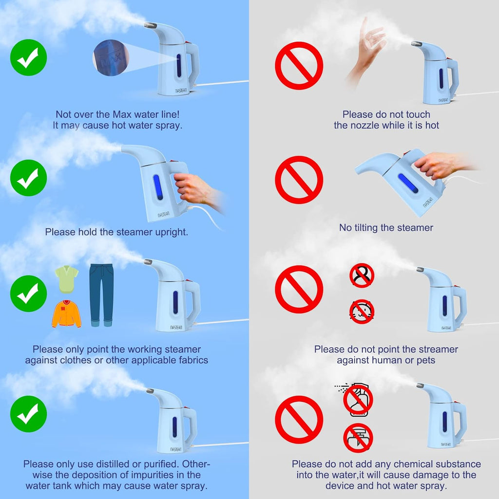 Skiennix Handheld Clothes Steamer - Fast Wrinkle Removal | Lightweight 1.5lbs, 800W, 8FT Cord, Blue