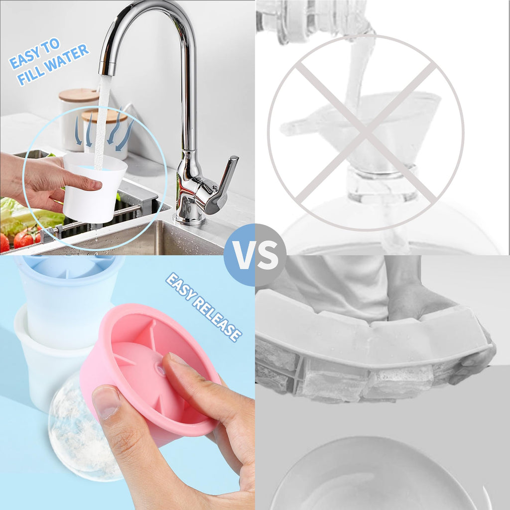 (Upgrade) Ice Molds 4 PCS, Silicone Sphere Ice Mold Maker, Stackable Easy Release Circle Ice Cube Mold with Lids, Spherical Ice Makers with Lids for Whiskey, Cocktails, Bourbon, and Drinks