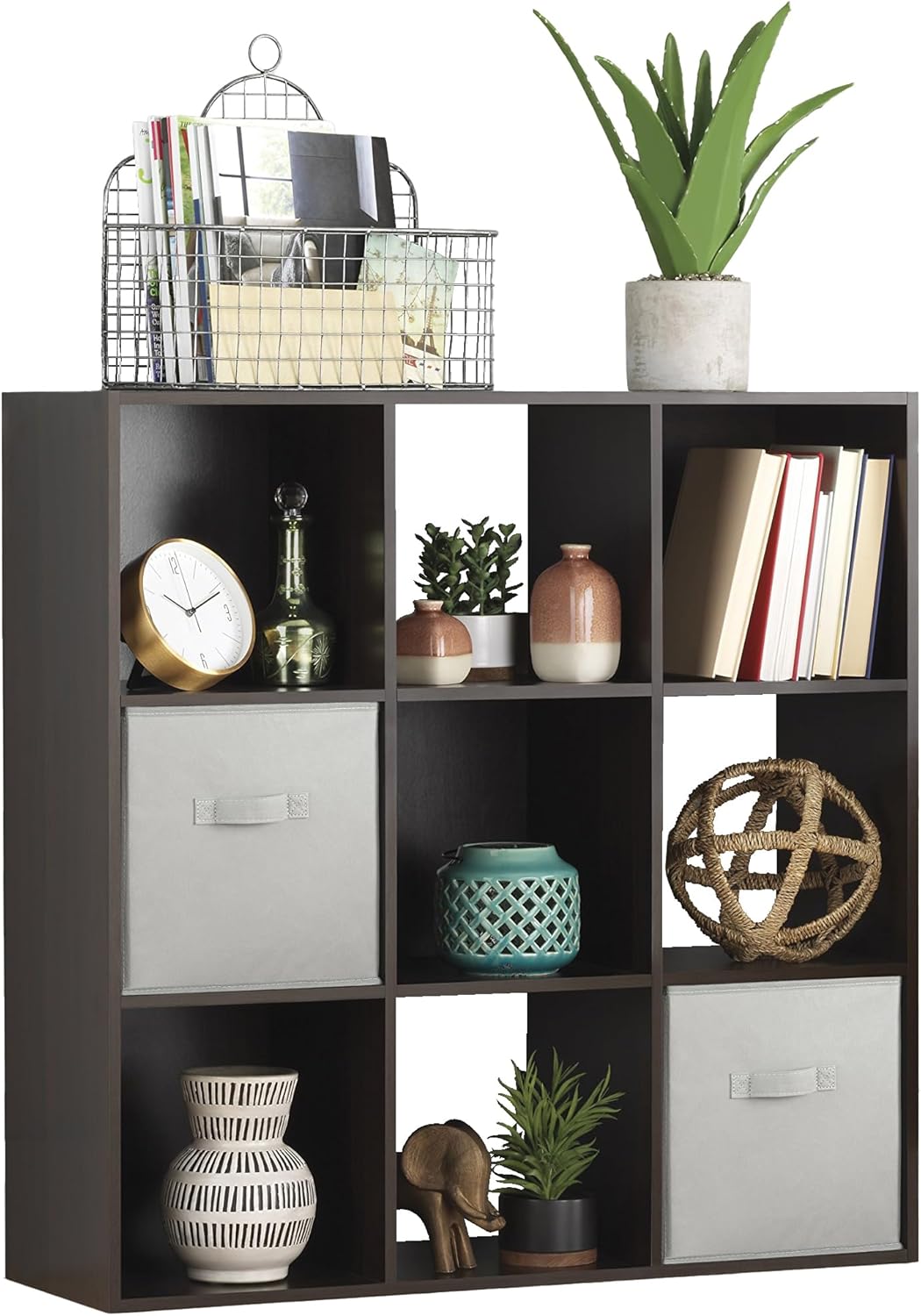 Whitmor 9 Cube Storage Organizer - Stackable MDF Wood Bookcase for Home & Office | Espresso Finish, 35.5"L x 11.7"W x 35.5"H