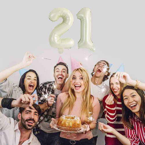 TONIFUL Balloons 16 Inch Cream White 0-9 Number Mylar Foil Balloons 10 Pcs Custom Digital Balloons for 2026 New Year Eve Birthday Party Engagement Graduations Anniversary Baby Shower