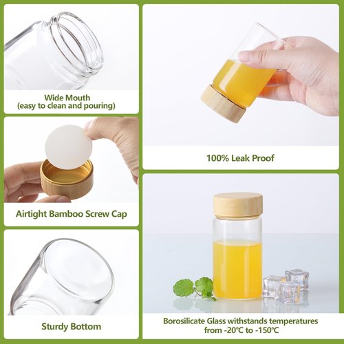 BPFY 12 Pack 4oz Glass Shot Bottles with Caps, 120ml Borosilicate Glass Juice Shot Bottles, Dishwasher & Freezer Safe, Reusable Wellness Ginger Shot Glass Jars with Lids for Juicing