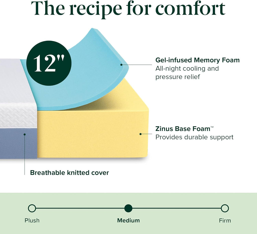 Zinus 12 Inch King Memory Foam Mattress - Cooling, Medium Feel, Breathable & Fiberglass Free