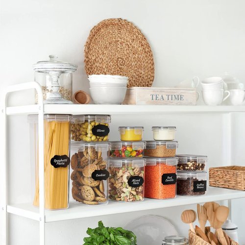 stusgo Airtight Food Storage Containers with Lids, BPA Free Clear Pantry Storage Container for Kitchen Food Pantry Organizers and Storage, Plastic Pantry Organiser for Cereal,Flour and Sugar 42 pack