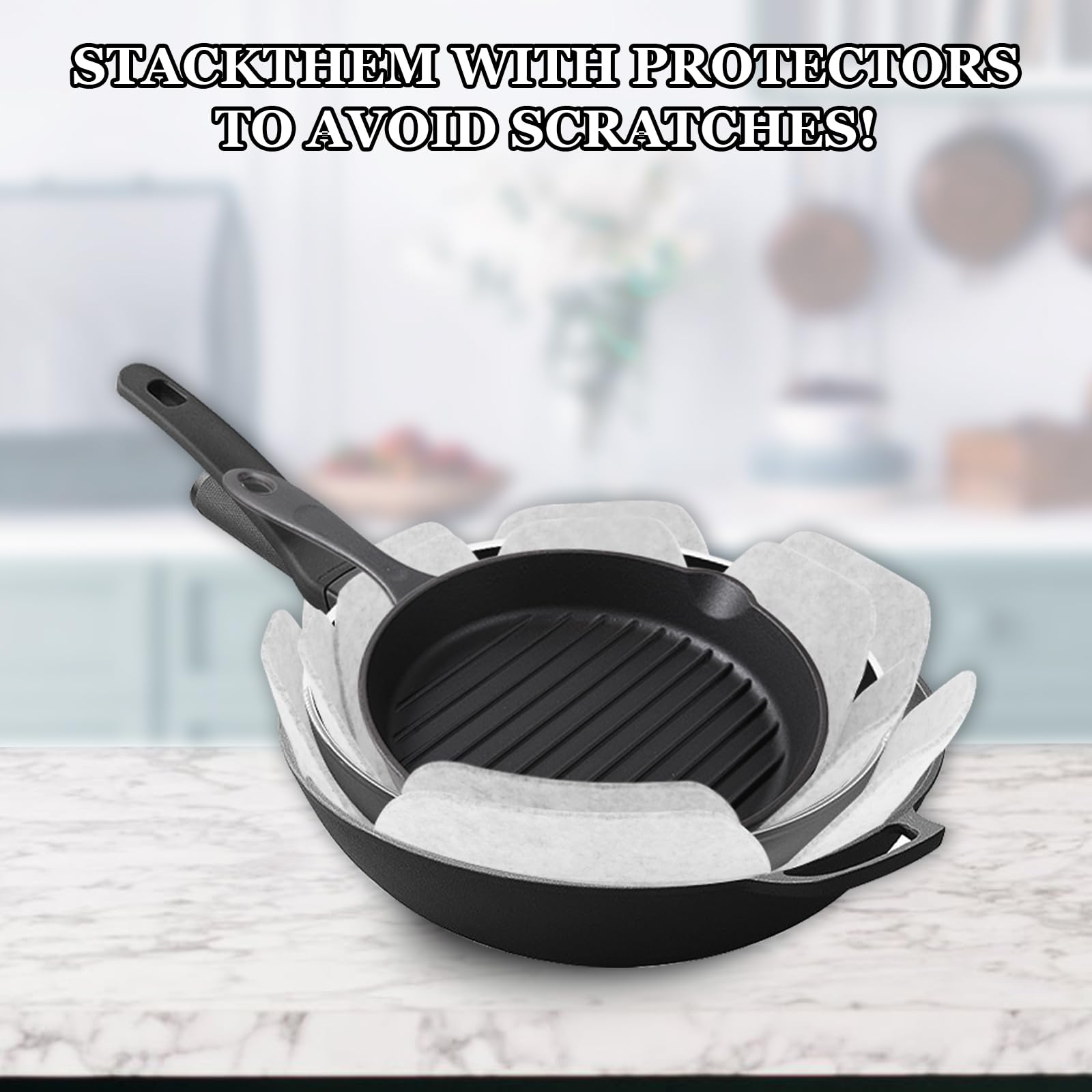 Pan Protectors, Set of 6 and 3 Different Size, Premium Felt Pot Protectors for Stacking Non Stick Pan Dividers Separators Pads for Stacking and Protecting Your Cookware (White)