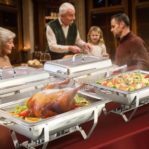 8QT Chafing Dishes for Buffet, Chafing Dish Set, High Grade Stainless Steel Chafers and Buffet Warmers Sets for Parties, Wedding, Birthday, Rolled-Edge Design with Silver
