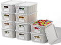 ORGIDOL Stackable Plastic Storage Baskets - 10 Pack with Lids for Organizing Home & Office | White