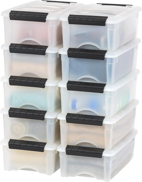 IRIS USA 6 Qt Stackable Storage Bins - BPA-Free, Durable Nestable Containers with Lids - 10 Pack, Pearl Color