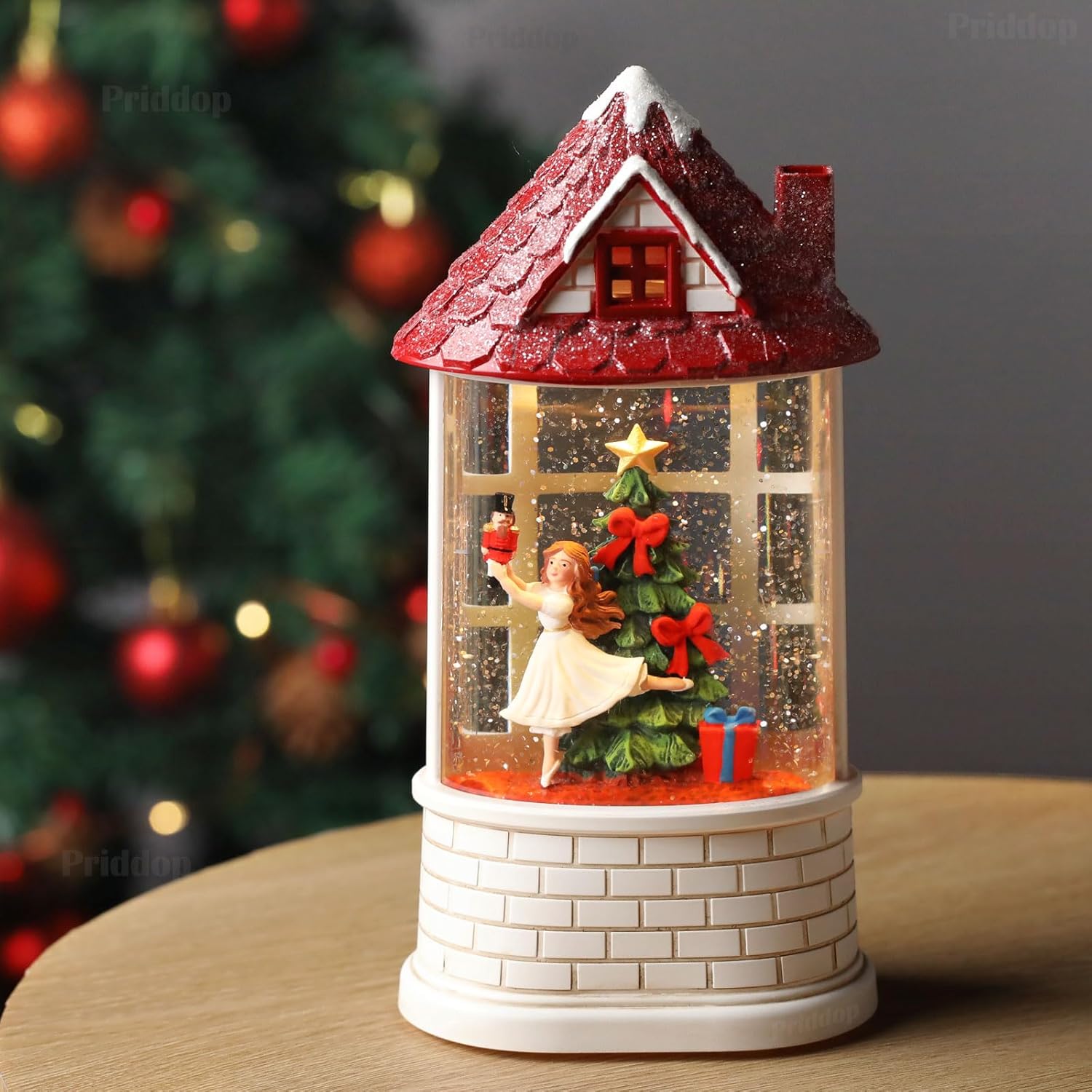 Priddop Nutcracker Snow Globe - Musical Ballerina Christmas Decoration with Glitter | USB/Battery Powered
