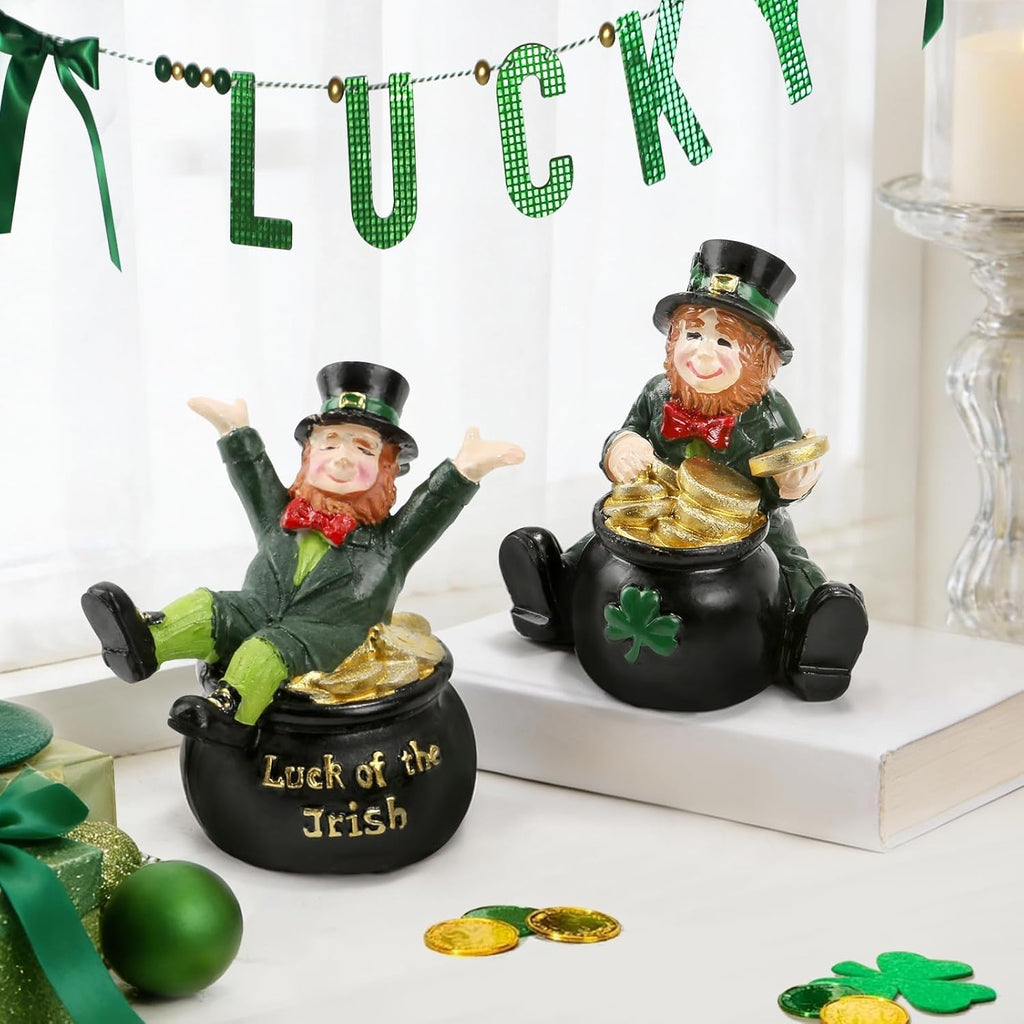 Regine Switzerland St. Patrick's Day Decorations - Set of 2 Leprechaun Figurines with Pot of Gold | Lucky Irish Home Decor