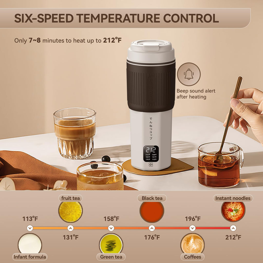 QianShouYan Travel Kettles 13oz 300W with 6 Temperature Control Small Portable Kettles, Overheat Protection Electric Kettle, Stainless Steel Leakproof Design Small Kettle for 110V to 240V