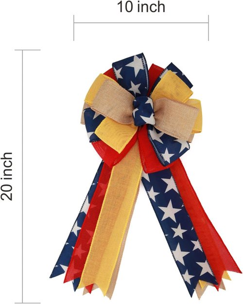Meseey Patriotic Bow Set - Large Red & Blue Ribbon Bows for 4th of July Wreath Decoration