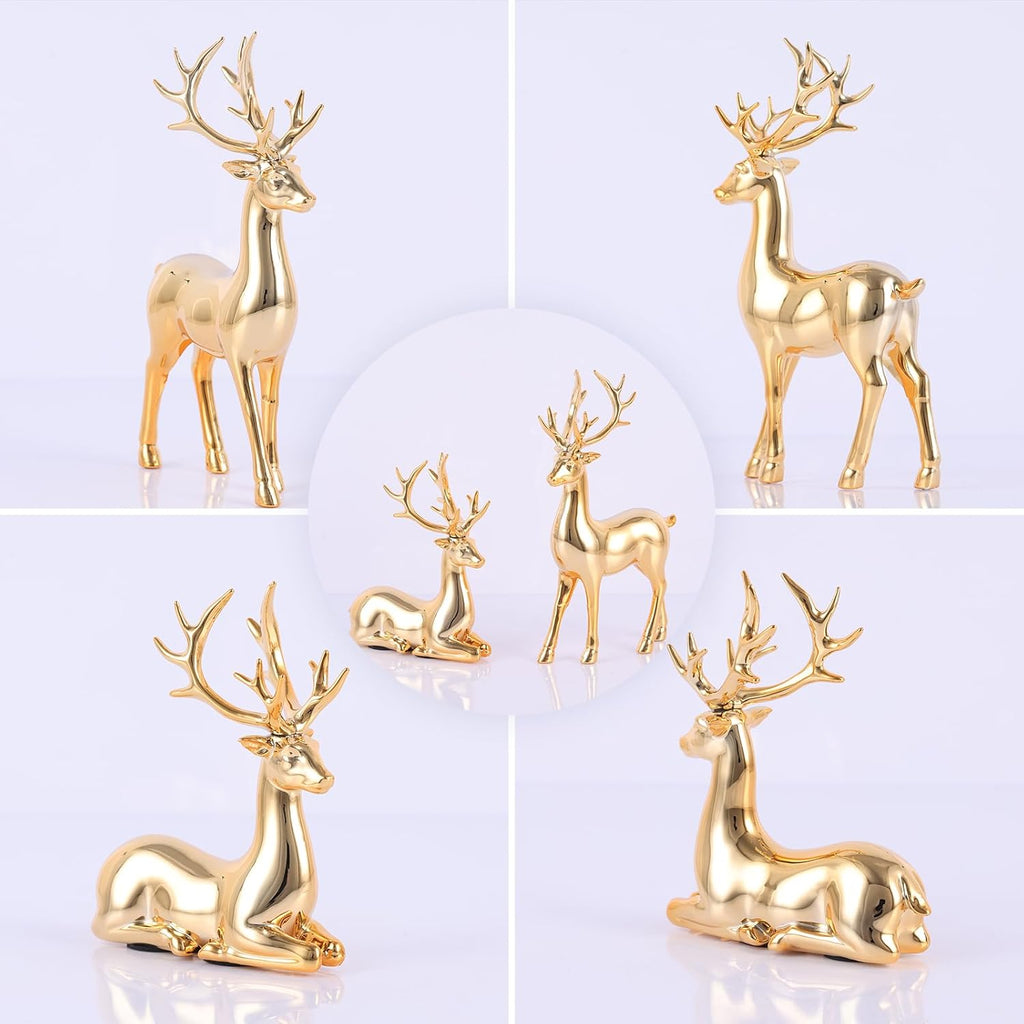 Suruim Gold Reindeer Christmas Decor Set - Elegant Deer Figurines for Table & Home Decor | 2 Pcs