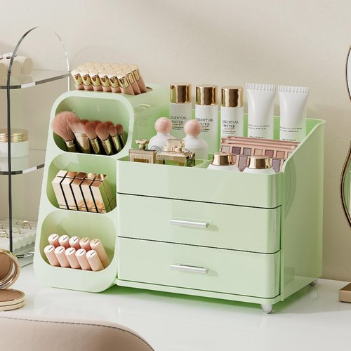 Makeup Organizer with Drawers for Vanity,Spacious Cosmetic Display Case,Perfect Storage Solution for Your Beauty Essential (All Green)