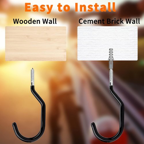 Febwind Heavy Duty Bike Hooks - 4 Pack Screw-In Bicycle Hangers for Garage Ceiling & Wall Storage | Black
