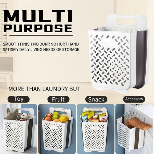 Pansyling Plastic Collapsible Hanging Laundry Baskets with Carry Handle, Space-Saving Wall Hanging Laundry Basket Durable Tall Folding Plastic Laundry Hamper Waterproof Dirty Clothes Organizer XL+L