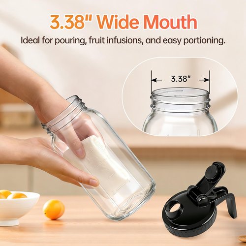 64oz Glass Pitcher with Lid & Spout – 2 Quart Mason Jars, Airtight & Leakproof Breastmilk Pitcher for Cold Brew Coffee, Sun Tea, Water, Juice – Wide Mouth, Fridge Safe