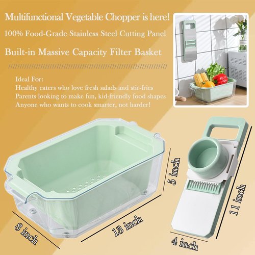 GEHEN Kitchen Pro-Series 9-in-1 Vegetable Chopper - 6 Blades, Mandoline Slicer & 5 Quart Storage Basket