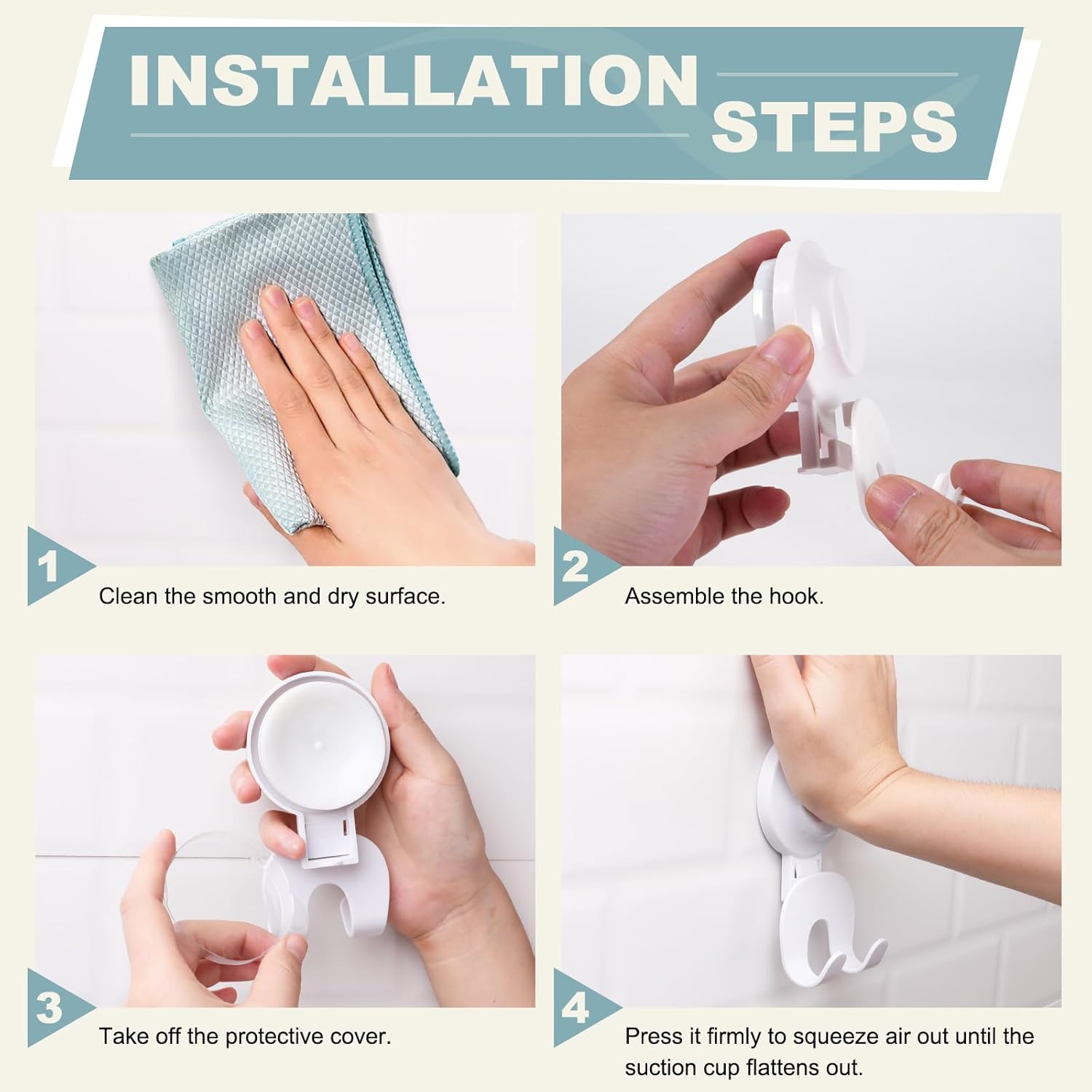VIS'V Suction Cup Razor Holder - Removable & Reusable Shower Hooks for His and Hers | White, 2 Pcs