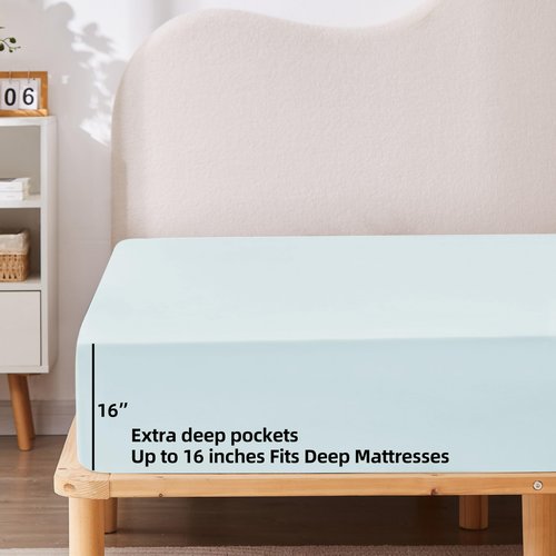 HBHLFZ King Fitted Sheet Only, Soft Breathable Bottom Sheet - 78"x80" Deep Pockets King Size Fitted Sheet - All Around Stretch Fit, Wrinkle Resistant, Colorfast - Easy Care, Light Blue