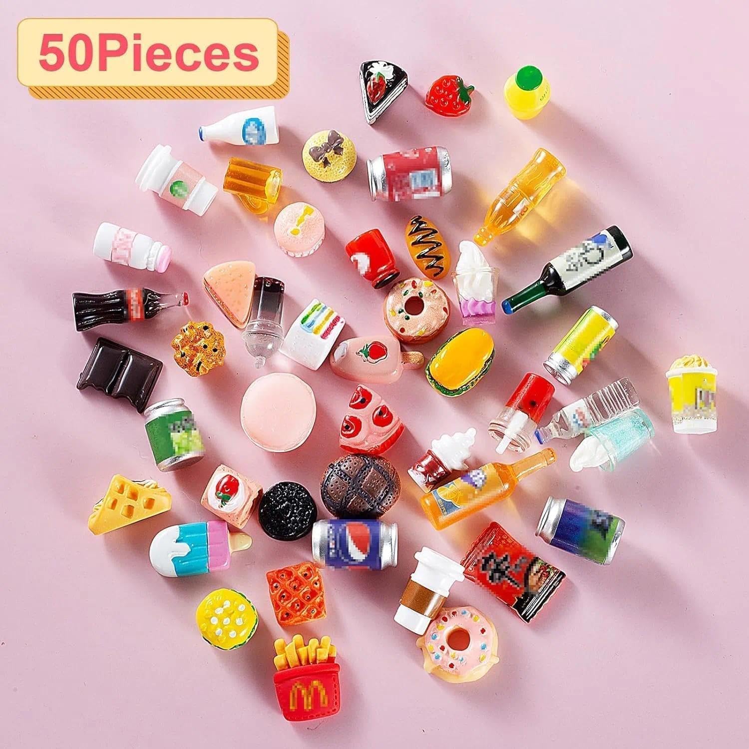 Skiennix Miniature Food & Drink Bottles - 50 Pcs Pretend Play Kitchen Accessories for 1/12 Dollhouse