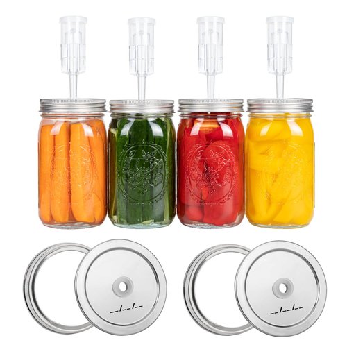 Jillmo Fermentation Lids for Wide Mouth Jars, Pack of 6 Fermenting Kit for Making Sauerkraut, Kimchi, Kombucha (NO Jars)