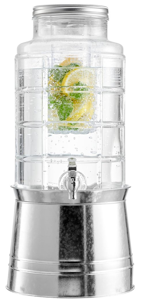 Style Setter Patchwork Beverage Dispenser Cold Drink Dispenser w/ 2.4-Gallon Capacity Glass Jug, Ice Insert, Fruit Infuser, Galvanized Base, Leak Proof Spigot Great for Parties Weddings