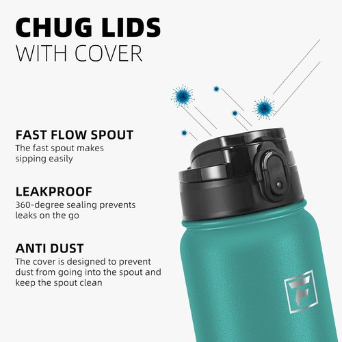 Fanhaw 20 oz Insulated Stainless Steel Water Bottle - Leakproof Chug Lid | Ideal for Kids, Women & Men (Green Blue)