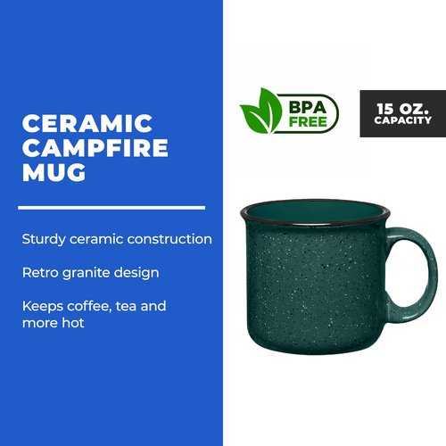 Gifts by Design Set of 16 Ceramic Campfire Mugs – 15 Oz, Green – Coffee & Tea Cups for Home, Work, Travel, Camping – Customizable, Great for DIY, Events, Companies