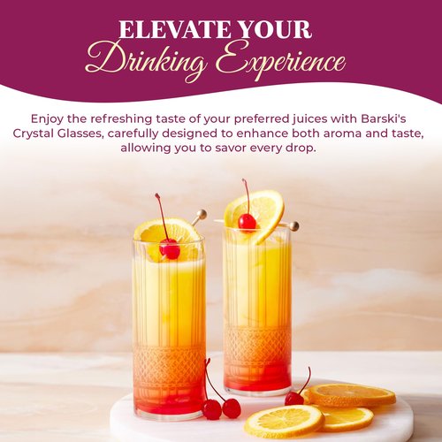 Barski Highball Glass - Drinking Glasses - Set of 4 - Hiball Tumblers - Glass Crystal Tumbler - for Water, Juice, Beer, Mixed Cocktails, Mojito Glass, Tom Collins Bar Glassware, 13 oz, Made in Europe