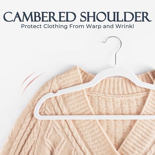 HOUSE DAY White Velvet Hangers - 60 Pack Non-Slip Heavy Duty Felt Hangers for Closet Organization | 360° Rotating Silver Hook