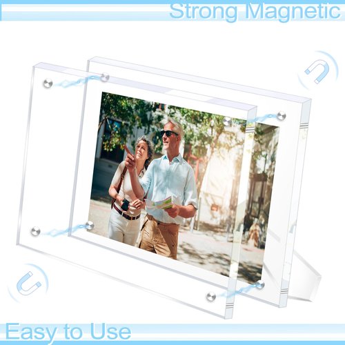 SHZYGQ 2 Pack (8×10) - Acrylic Picture Frames Clear Picture Frames with Stand Magnetic Frame Acrylic Lucite Frameless photo frame Desktop Display