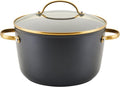 Farberware Forged Induction Stockpot - 6 Quart Ceramic Nonstick Soup Pot with Lid | Dishwasher Safe, Black & Gold